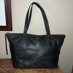 Large Leather Fossil zippered Tote